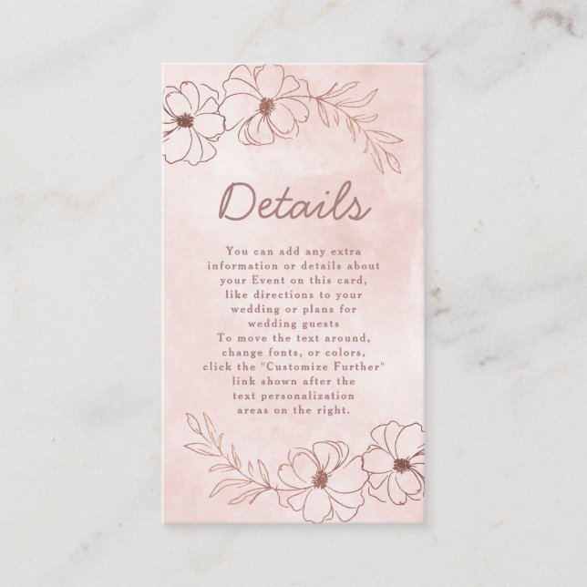 Blush Pink & Rose Gold Foil Floral Wedding Details Enclosure Card (Front)