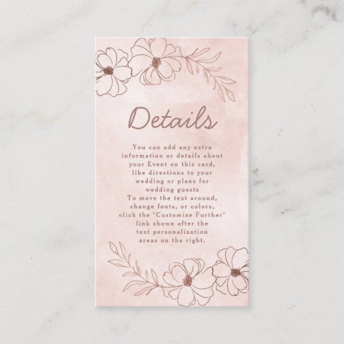 Blush Pink  Rose Gold Foil Floral Wedding Details Enclosure Card