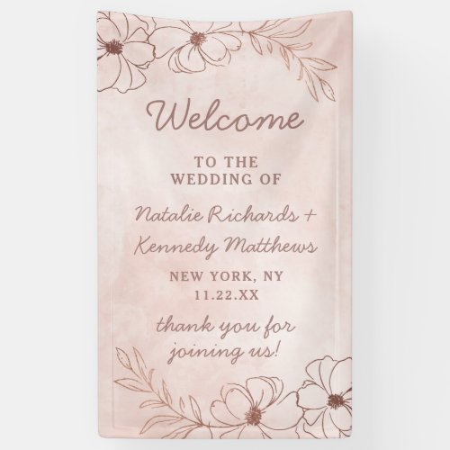 Blush Pink  Rose Gold Foil Floral Wedding Welcome Banner
