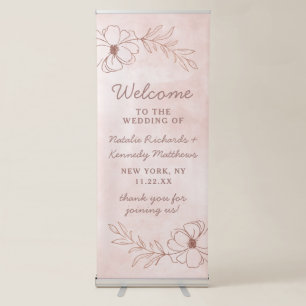Blush Pink & Rose Gold Foil Floral Wedding Welcome Retractable Banner