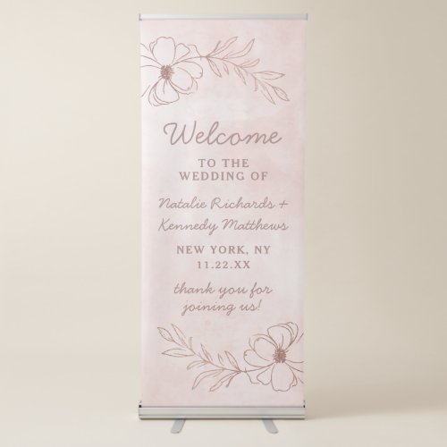 Blush Pink  Rose Gold Foil Floral Wedding Welcome Retractable Banner