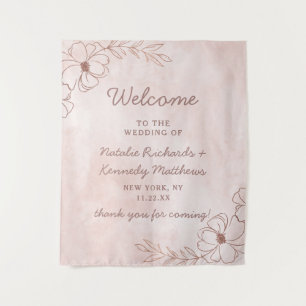Blush Pink & Rose Gold Foil Floral Wedding Welcome Tapestry