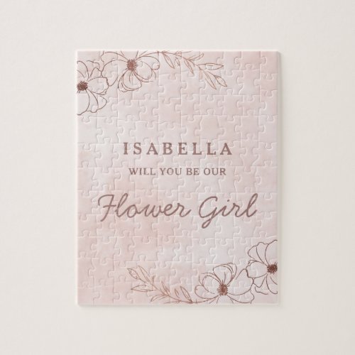 Blush Pink  Rose Gold Foil Flower Girl Proposal Jigsaw Puzzle