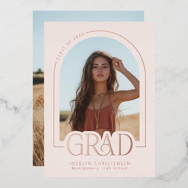 Blush Pink Rose Gold Foil Graduation Announcement (Front/Back)