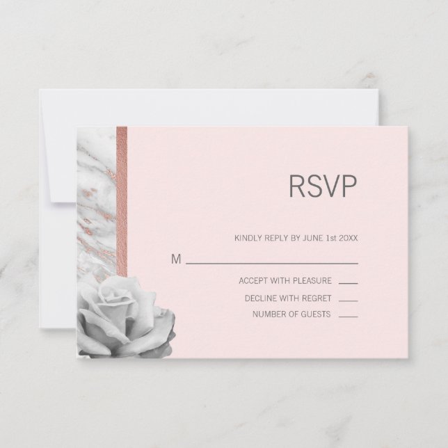 Blush Pink Rose Gold Foil & Grey RSVP Wedding Card (Front)