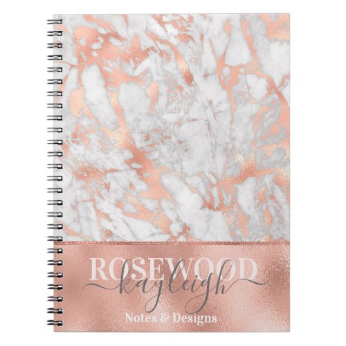 Blush Pink Rose Gold Foil Marble Monogrammed Notebook