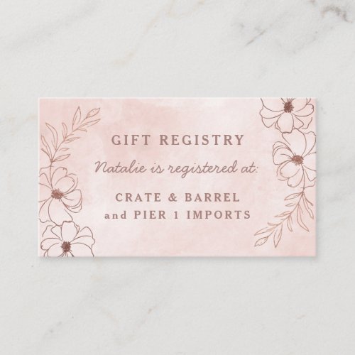 Blush Pink  Rose Gold Foil Shower Gift Registry Enclosure Card