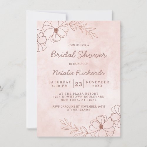 Blush Pink  Rose Gold Foil Wedding Bridal Shower Invitation