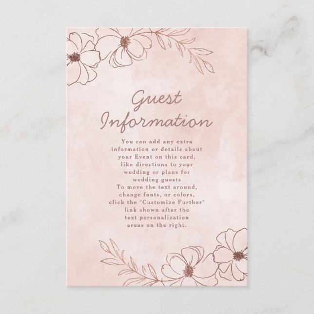 Blush Pink & Rose Gold Foil Wedding Information Enclosure Card (Front)