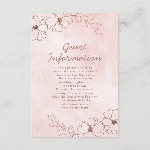 Blush Pink  Rose Gold Foil Wedding Information Enclosure Card