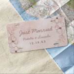 Blush Pink & Rose Gold Foil Wedding Just Married License Plate<br><div class="desc">Blush Pink & Rose Gold Foil Floral Border Wedding Design with hand drawn flowers, Leaves, and watercolor background. A Chic and Modern Look for a spring or summer wedding, with soft color palette : Blush Pink, and rose gold faux foil details. Hand drawn Floral elements, Modern trendy Script Font -...</div>