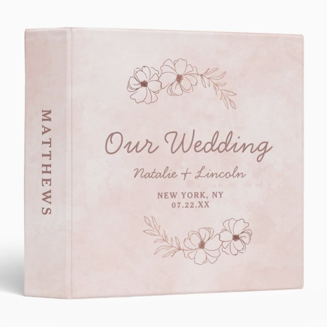 Blush Pink & Rose Gold Foil Wedding Photo Album 3 Ring Binder (Front/Spine)