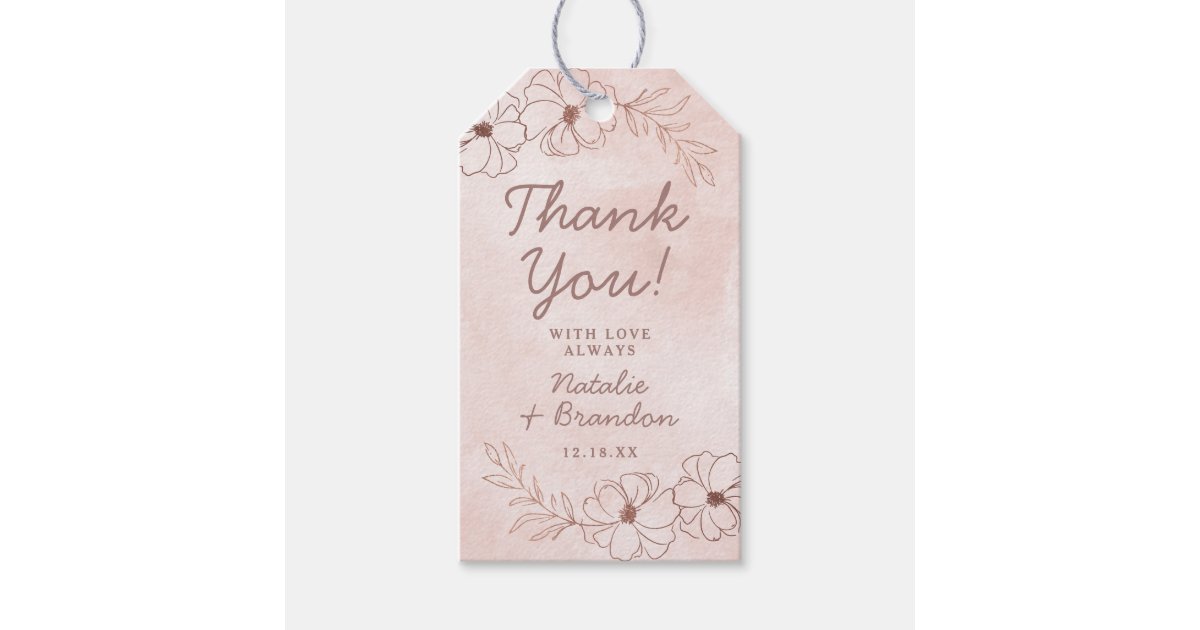 Blush Pink & Rose Gold Foil Wedding Thank You Gift Tags | Zazzle