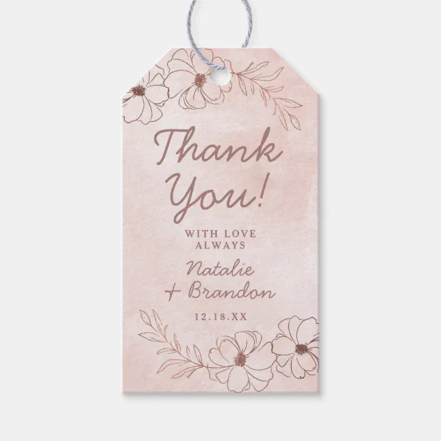 Blush Pink & Rose Gold Foil Wedding Thank You Gift Tags | Zazzle