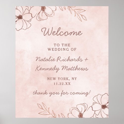 Blush Pink  Rose Gold Foil Wedding Welcome Sign