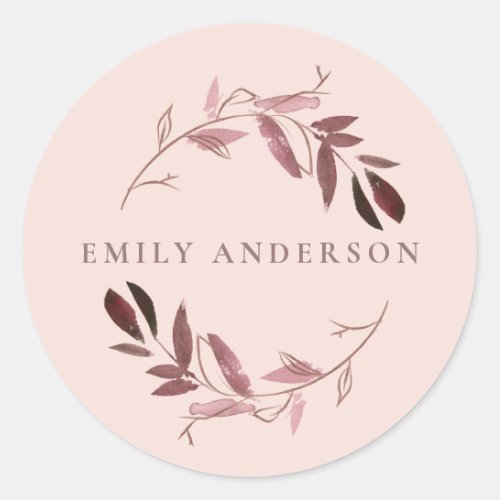 BLUSH PINK ROSE GOLD FOLIAGE WREATH PROFESSIONAL CLASSIC ROUND STICKER