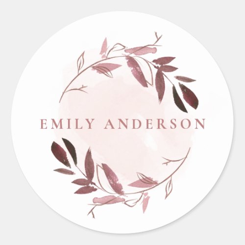 BLUSH PINK ROSE GOLD FOLIAGE WREATH PROFESSIONAL CLASSIC ROUND STICKER