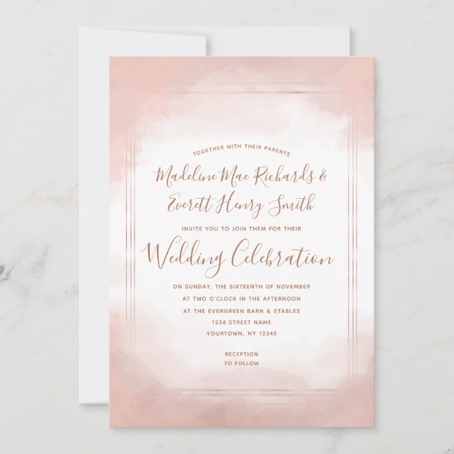 Blush Pink & Rose Gold Frame Wedding Invitation (Front)