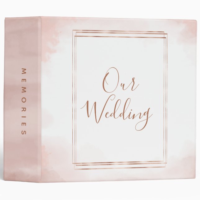 Blush Pink & Rose Gold Frame Wedding Photo Album 3 Ring Binder (Front/Spine)