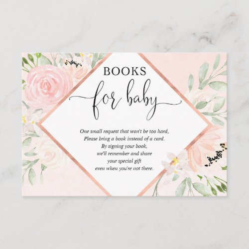 Blush pink rose gold girl baby shower book request enclosure card