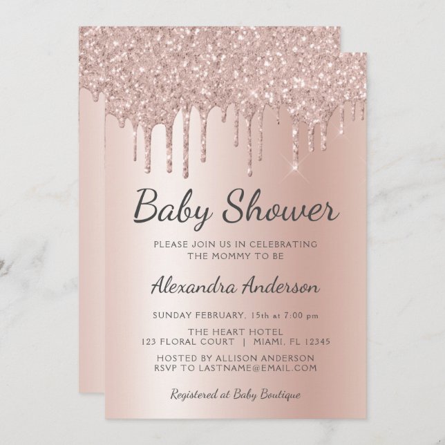 Blush Pink - Rose Gold Girl's Baby Shower Invitation (Front/Back)