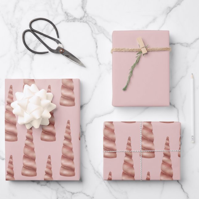 Blush Pink Rose Gold Glam Unicorn Birthday Wrapping Paper Sheets (Front)