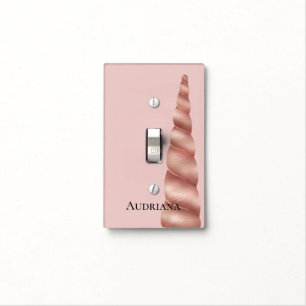 Blush Pink Rose Gold Glam Unicorn Personalized Light Switch Cover