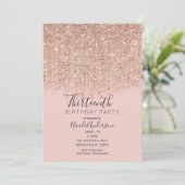 Blush Pink & Rose Gold Glitter Birthday Party Invitation (Standing Front)