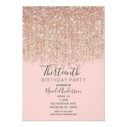 Blush Pink & Rose Gold Glitter Birthday Party Invitation | Zazzle.com