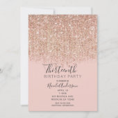 Blush Pink Rose Gold Glitter Birthday Party Photo Invitation (Front)