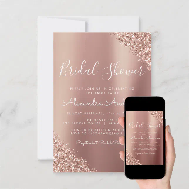 Blush Pink Rose Gold Glitter Bridal Shower Invitation Zazzle