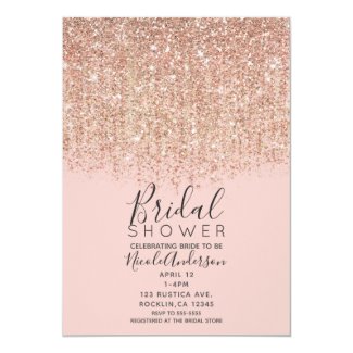 Blush Pink & Rose Gold Glitter Bridal Shower Invitation