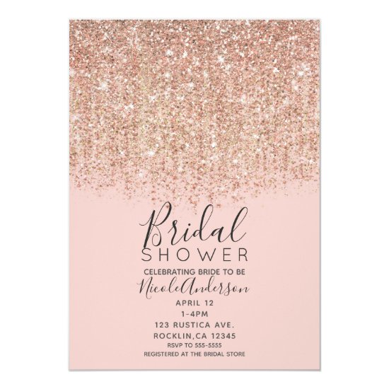 Blush Pink & Rose Gold Glitter Bridal Shower Invitation