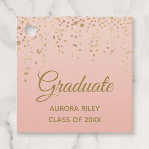 Blush Pink Rose Gold Glitter Confetti Graduation Favor Tags