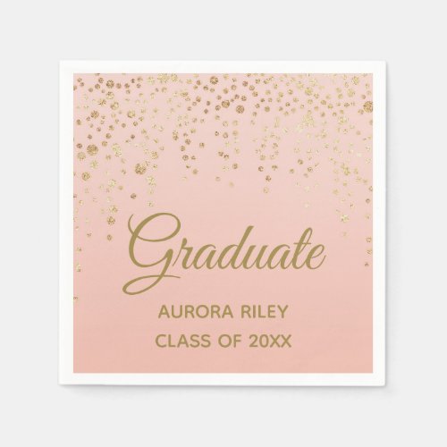 Blush Pink Rose Gold Glitter Confetti Graduation Napkins