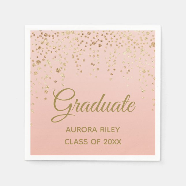 Blush Pink Rose Gold Glitter Confetti Graduation Napkins (Front)