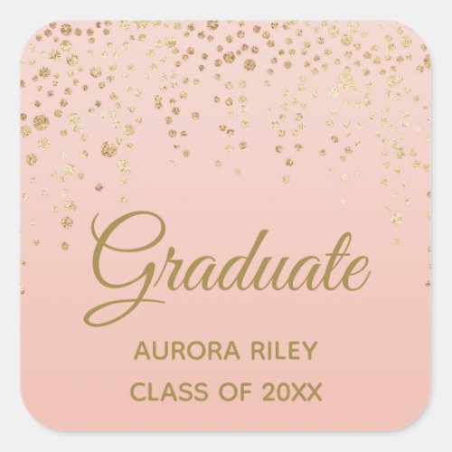 Blush Pink Rose Gold Glitter Confetti Graduation Square Sticker