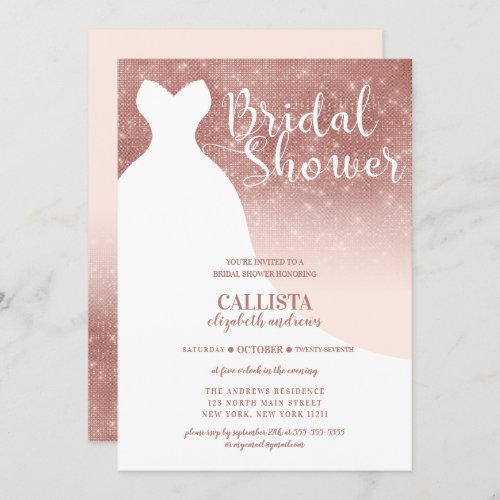 Blush Pink Rose Gold Glitter Dress Bridal Shower Invitation