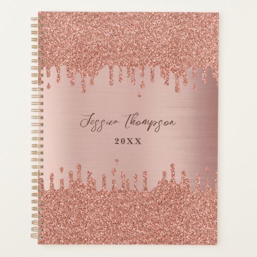 Blush Pink Rose Gold Glitter Drips Planner