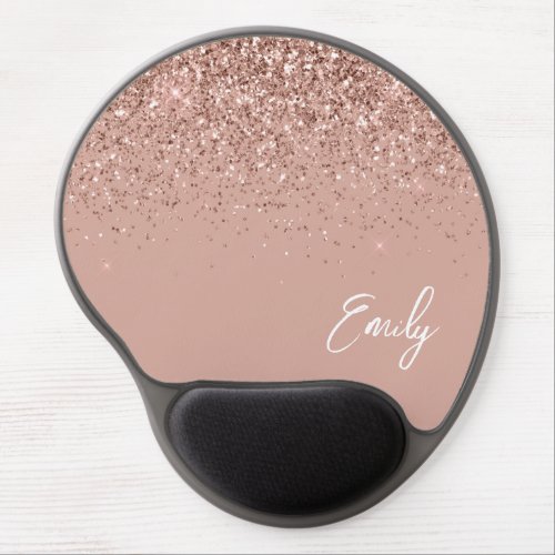 Blush Pink Rose Gold Glitter Girly Name Gel Mouse  Gel Mouse Pad