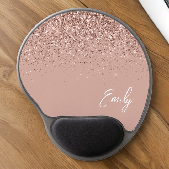 Blush Pink Rose Gold Glitter Girly Name Gel Mouse  Gel Mouse Pad (Creator Uploaded)