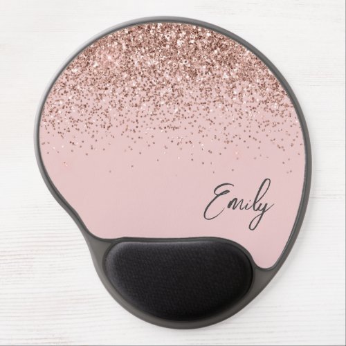 Blush Pink Rose Gold Glitter Girly Name Gel Mouse Pad