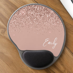 Blush Pink Rose Gold Glitter Girly Name Gel Mouse  Pad
