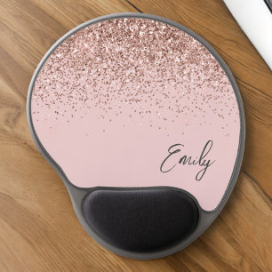 Blush Pink Rose Gold Glitter Girly Name Gel Mouse Pad