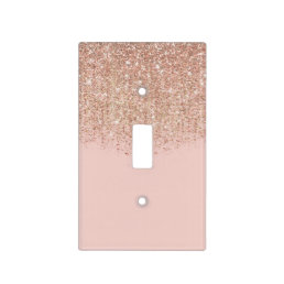 Blush Pink &amp; Rose Gold Glitter Glam Girly Chic Light Switch Cover
