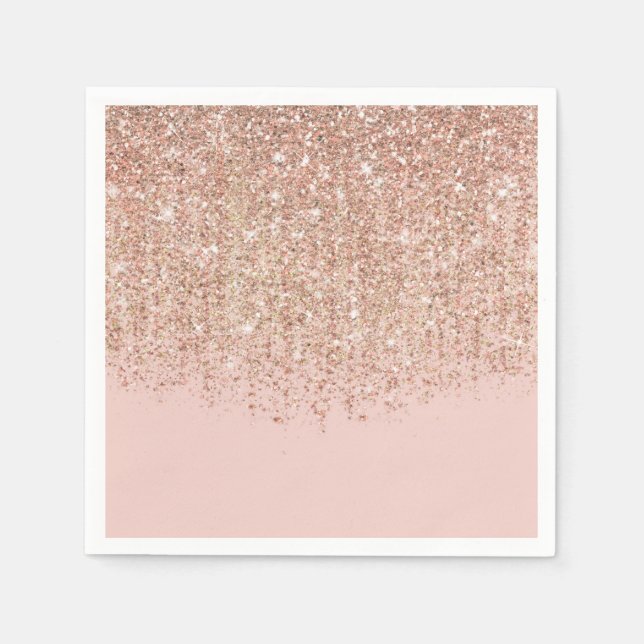 Blush Pink & Rose Gold Glitter Glam Party Napkins (Front)