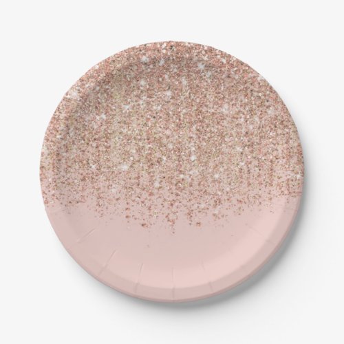Blush Pink  Rose Gold Glitter Glam Party Paper Plates