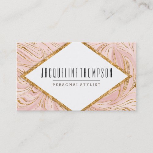Blush Pink Rose Gold Glitter Marble Pattern Glam Business Card