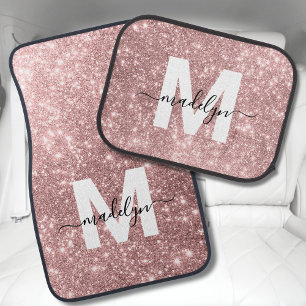 Blush Pink Rose Gold Glitter Monogram Car Floor Mat