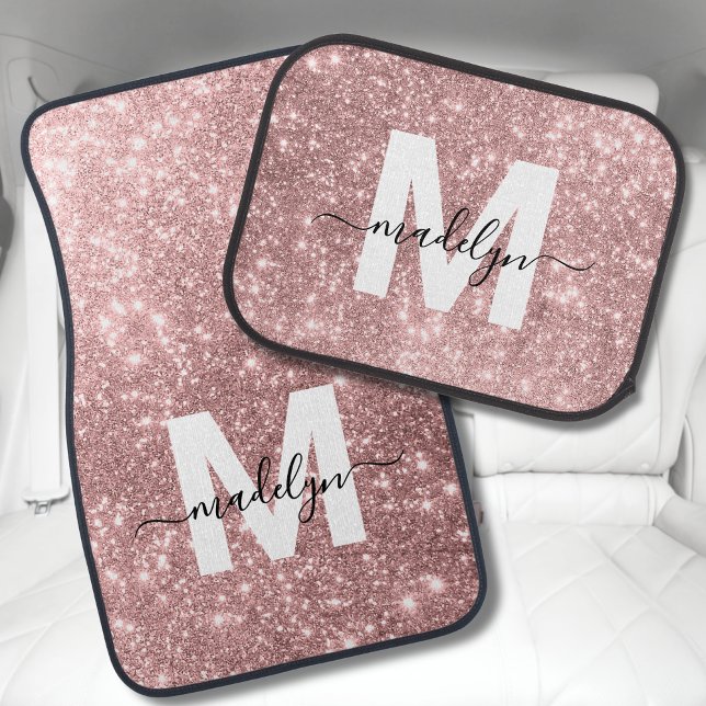 Blush Pink Rose Gold Glitter Monogram Car Floor Mat (Blush Pink Rose Gold Glitter Monogram Car Floor Mat)